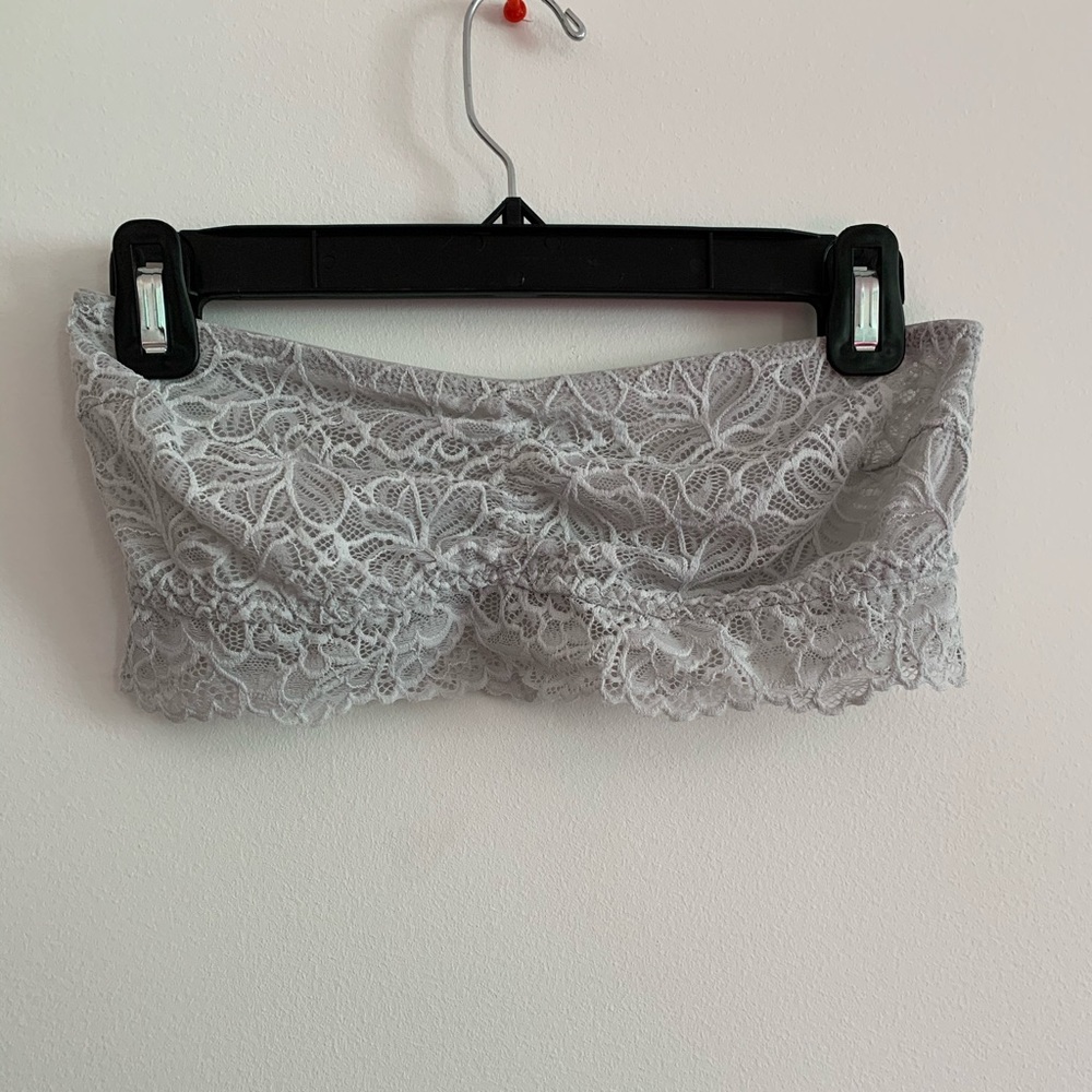 Sheer gray lacy bandeau bralette